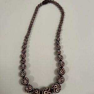 Art Deco Carved Brown Galalith Bead Necklace